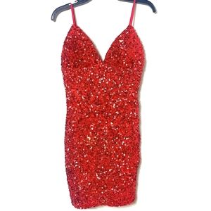Red sequin holiday dress